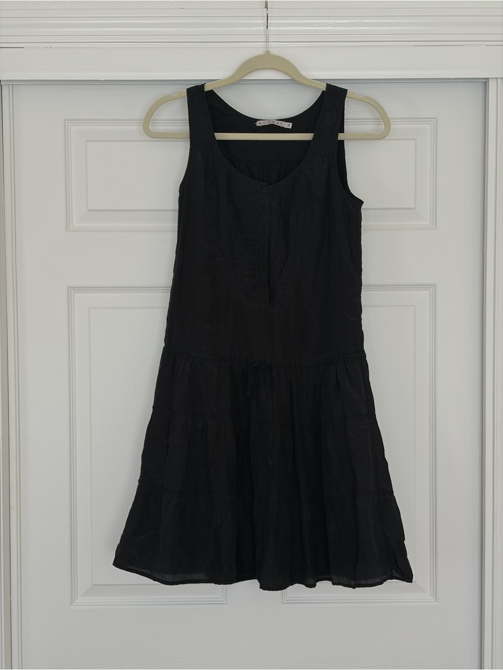 Kookai Vintage Black Tiered skirt Mini Dress with tie. Cotton/Silk blend
